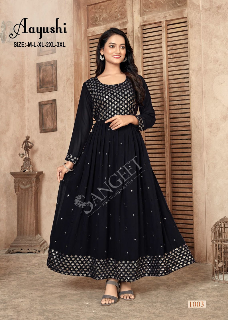 Mf Aayushi Fox Georgette With Embroiderywork Designer Gown Style Kurti Collection