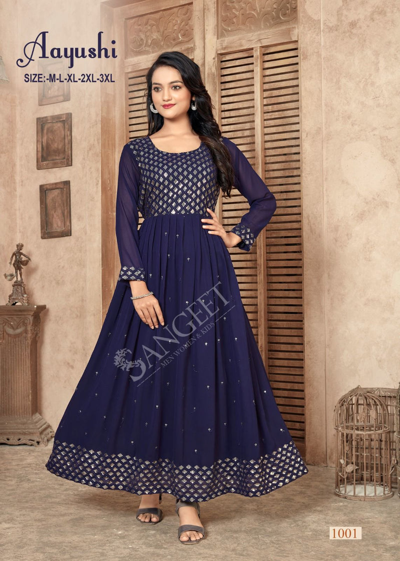 Mf Aayushi Fox Georgette With Embroiderywork Designer Gown Style Kurti Collection