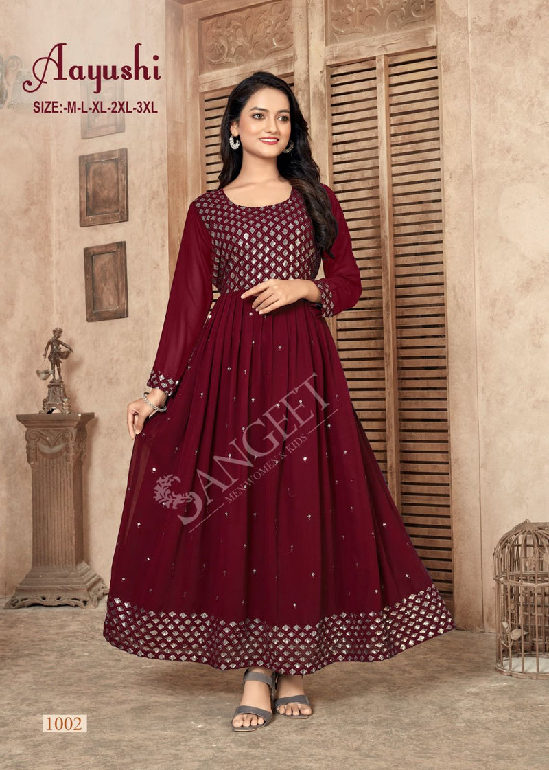 Mf Aayushi Fox Georgette With Embroiderywork Designer Gown Style Kurti Collection