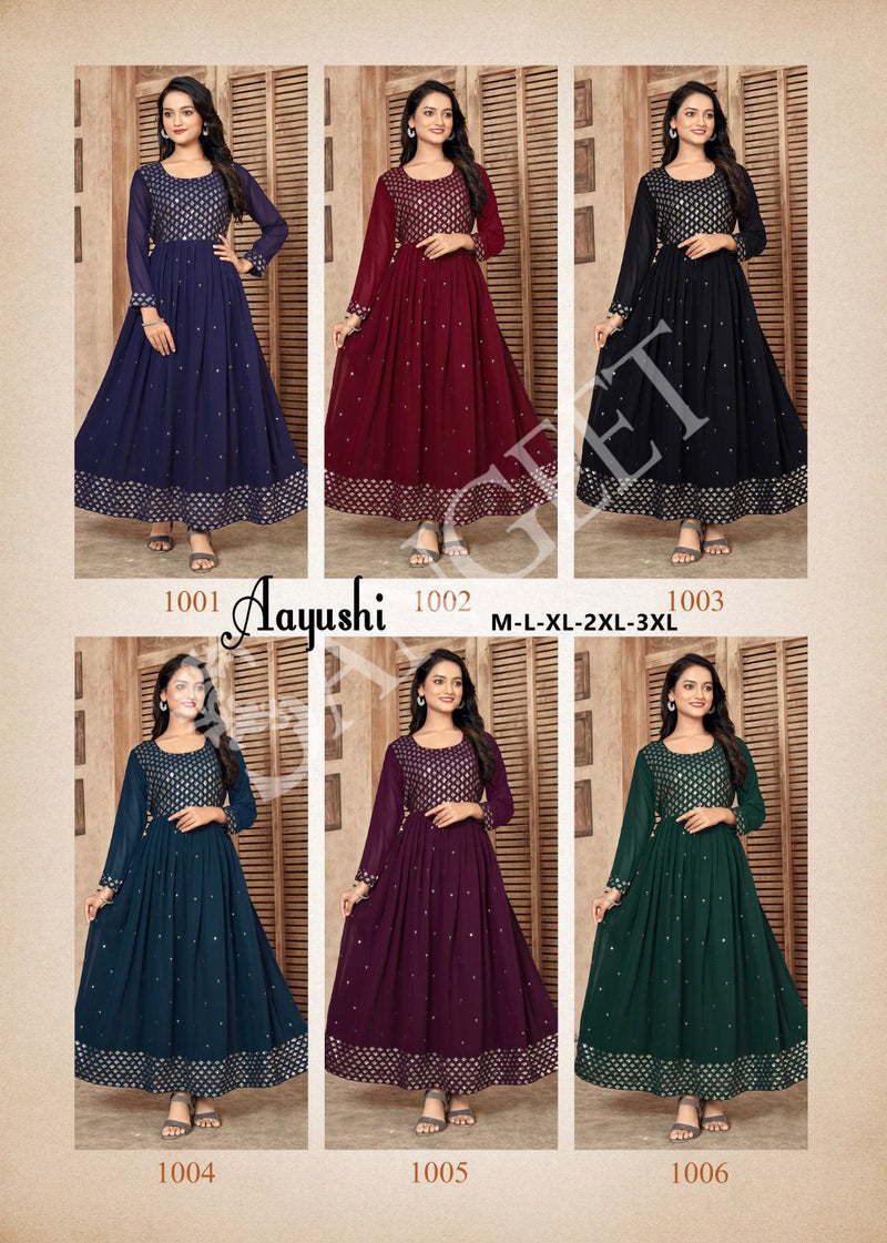 Mf Aayushi Fox Georgette With Embroiderywork Designer Gown Style Kurti Collection
