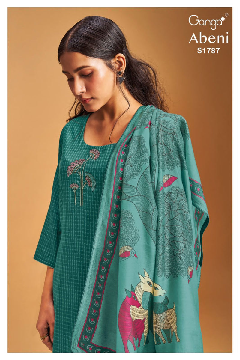 Ganga Abeni 1787 Silk Cotton Printed With Embroidery Designer Fancy Suits