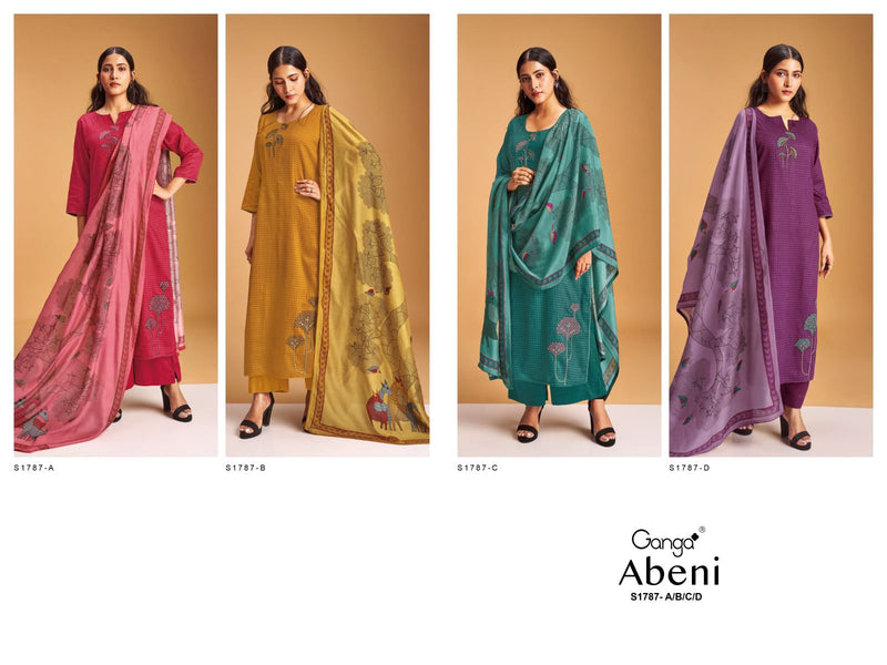 Ganga Abeni 1787 Silk Cotton Printed With Embroidery Designer Fancy Suits