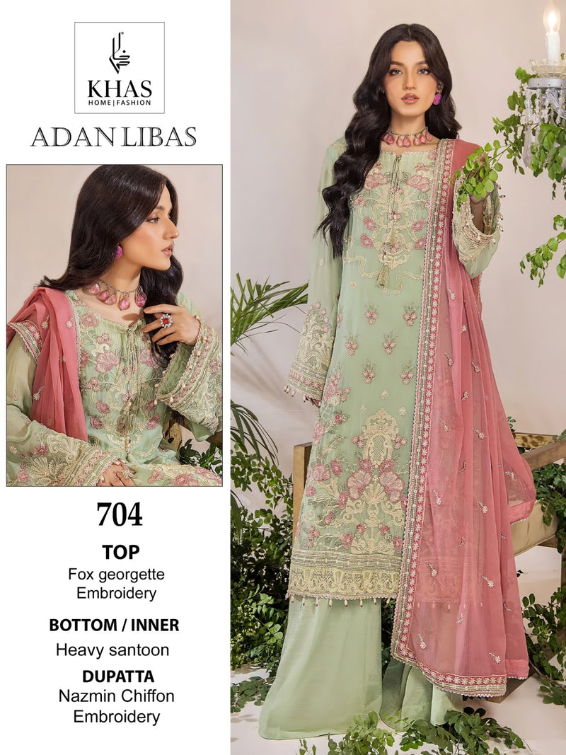 Khas Fashion Adan Libas Georgette Heavy Embroidery With Pakistani Suit Collection