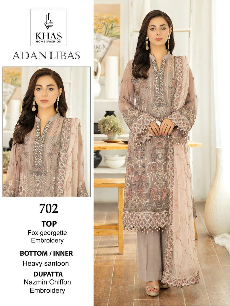 Khas Fashion Adan Libas Georgette Heavy Embroidery With Pakistani Suit Collection