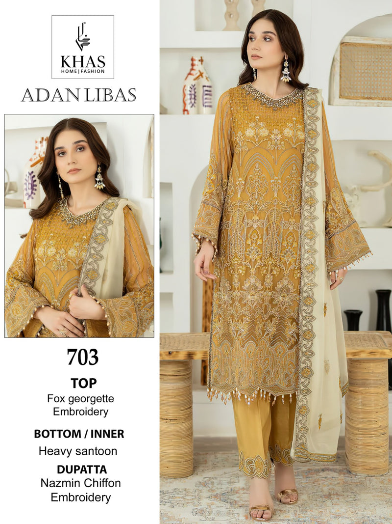 Khas Fashion Adan Libas Georgette Heavy Embroidery With Pakistani Suit Collection