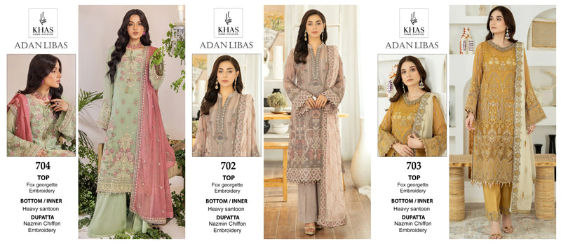 Khas Fashion Adan Libas Georgette Heavy Embroidery With Pakistani Suit Collection