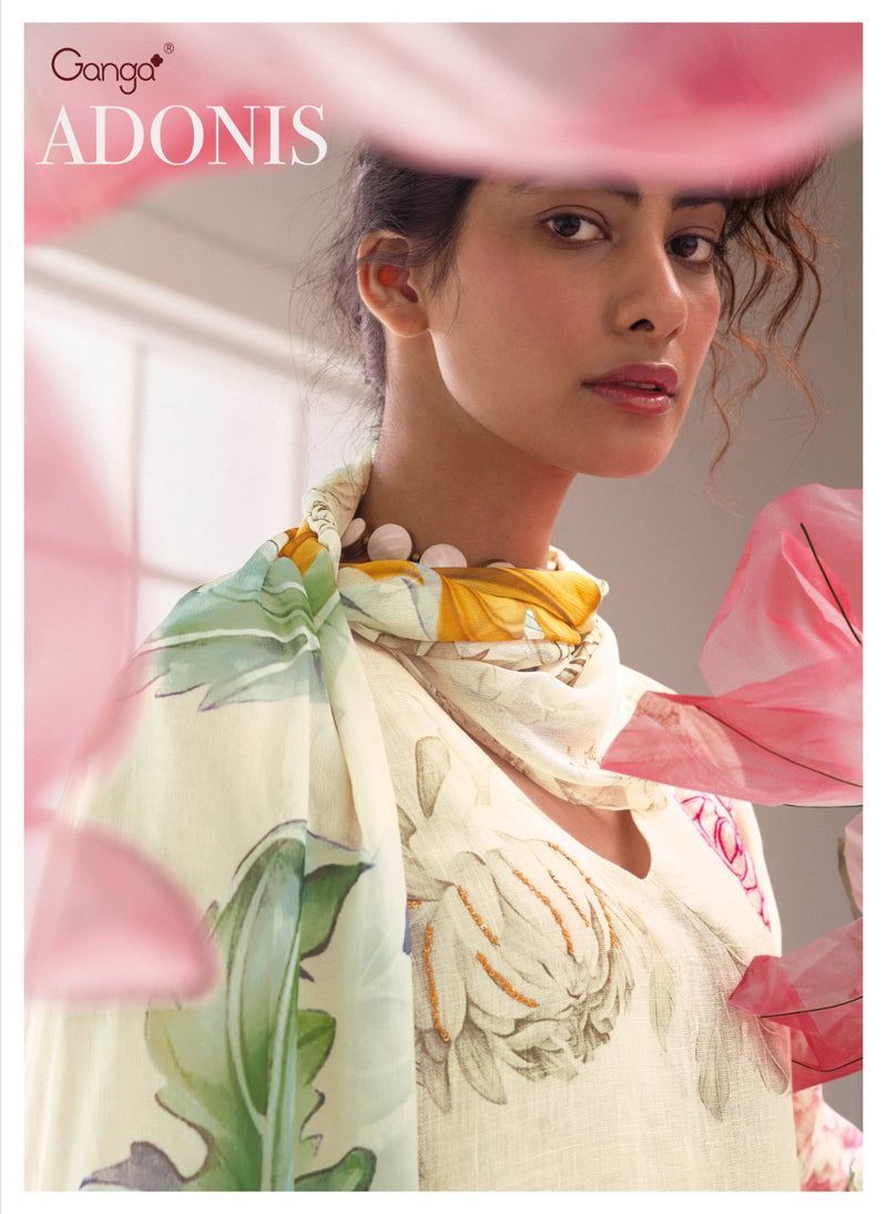 Ganga Adonis Linen Printed With Embroidery Designer Traditional Wear Suits