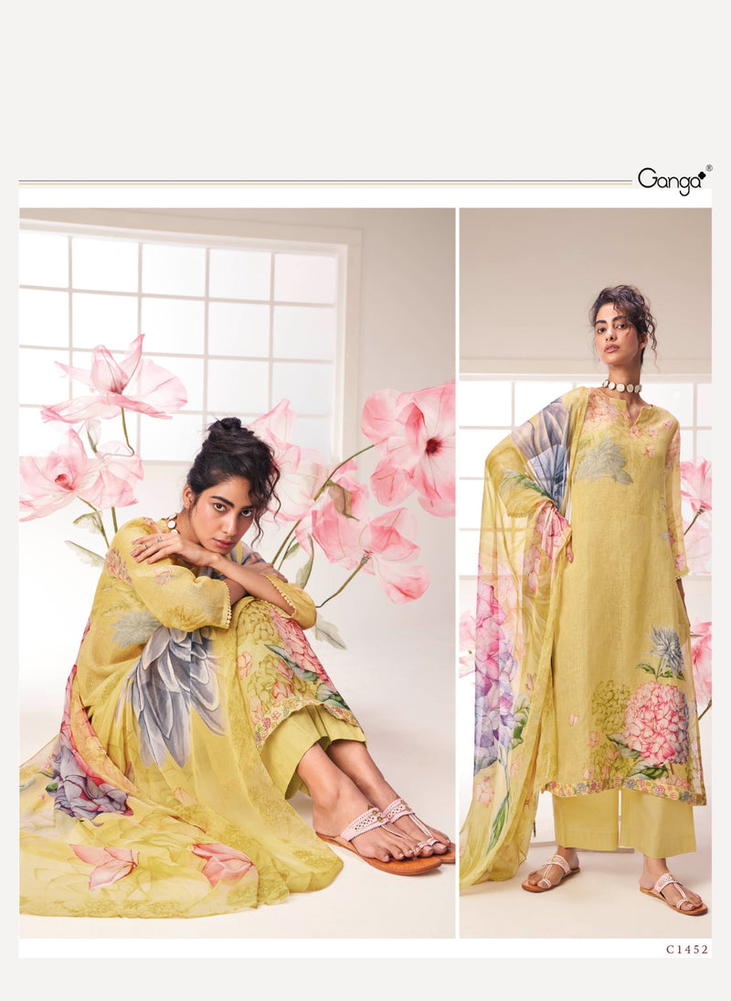 Ganga Adonis Linen Printed With Embroidery Designer Traditional Wear Suits