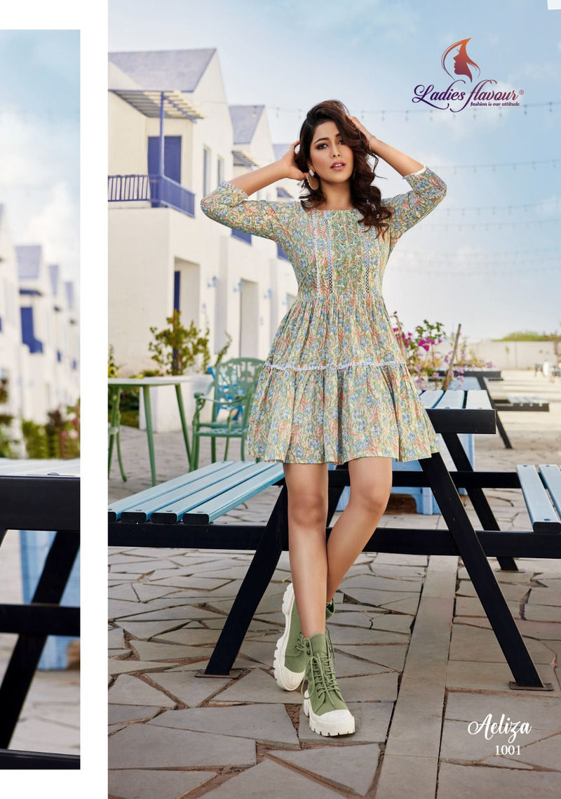 Ladies Flavour Aeliza Mull Cotton Print Embroidery Work Cotton Lace Fancy Wear Kurti