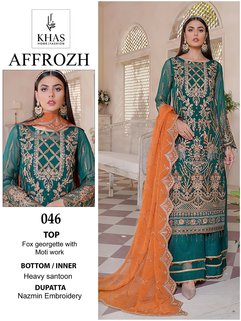 Khas Fashion Affrozh Georgette Heavy Embroidery Work Pakistani Salwar Kameez