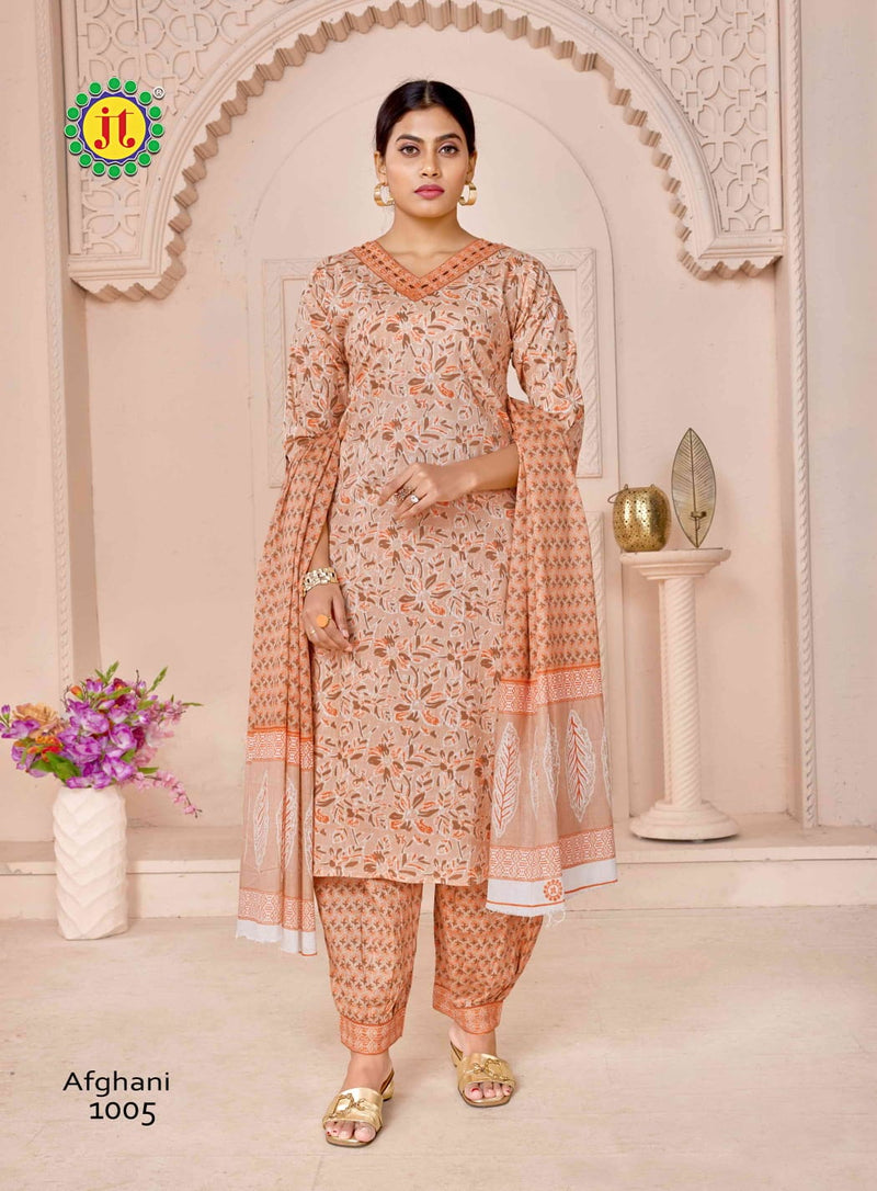 Jt Afghani Cotton With Hand Work Readymade Suit Collection