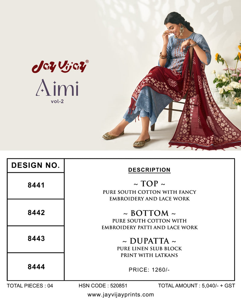 Jay Vijay Aimi Vol 2 Cotton With Fancy Embroidery Designer Suits