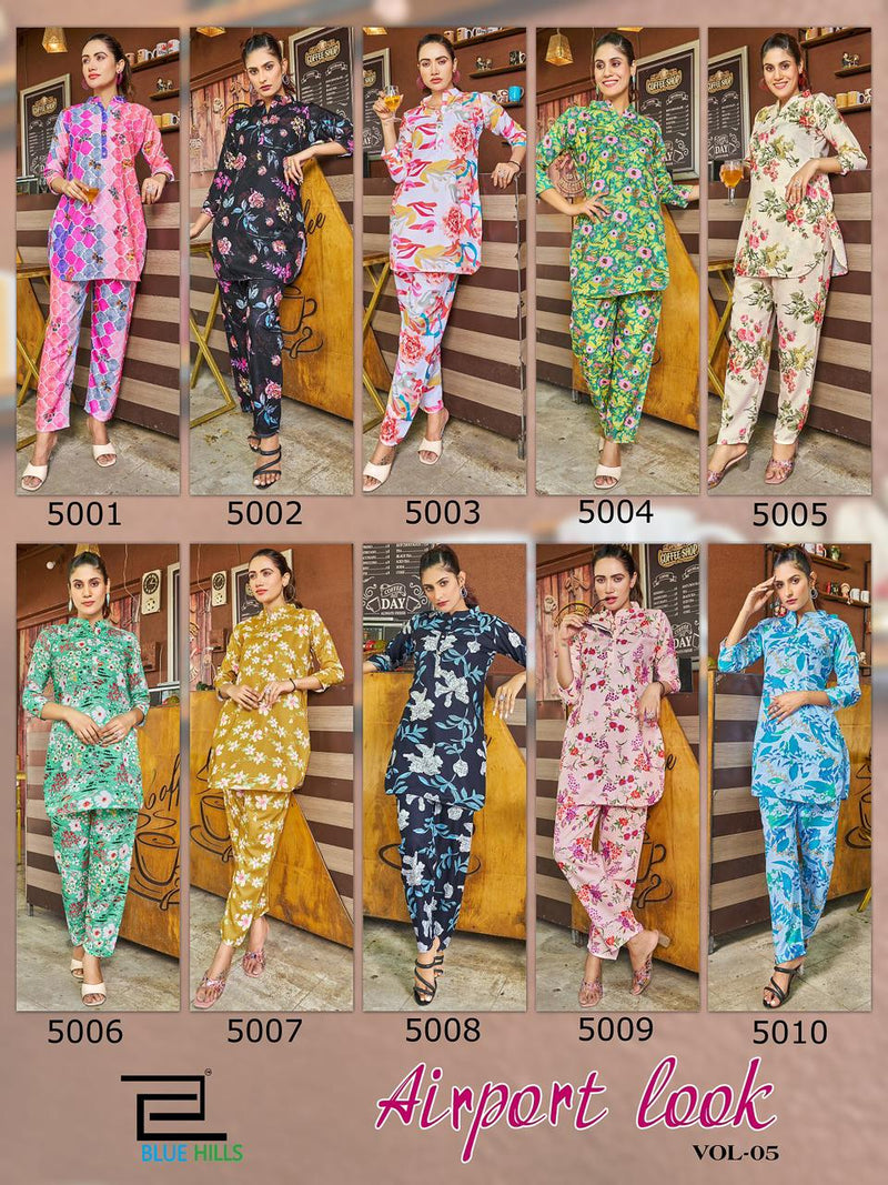 Blue Hills Airport Look Vol 5 Linen Digital Print Fancy Top With Bottom Cord Sets