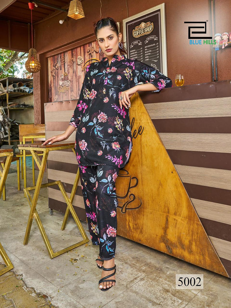Blue Hills Airport Look Vol 5 Linen Digital Print Fancy Top With Bottom Cord Sets
