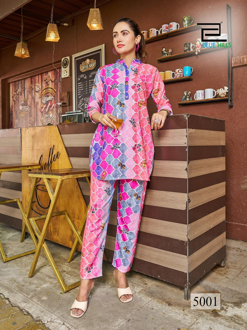 Blue Hills Airport Look Vol 5 Linen Digital Print Fancy Top With Bottom Cord Sets