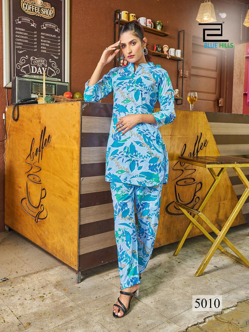 Blue Hills Airport Look Vol 5 Linen Digital Print Fancy Top With Bottom Cord Sets