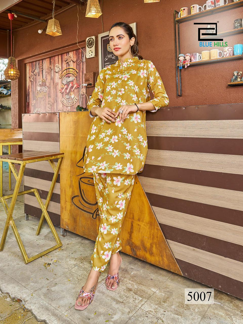 Blue Hills Airport Look Vol 5 Linen Digital Print Fancy Top With Bottom Cord Sets
