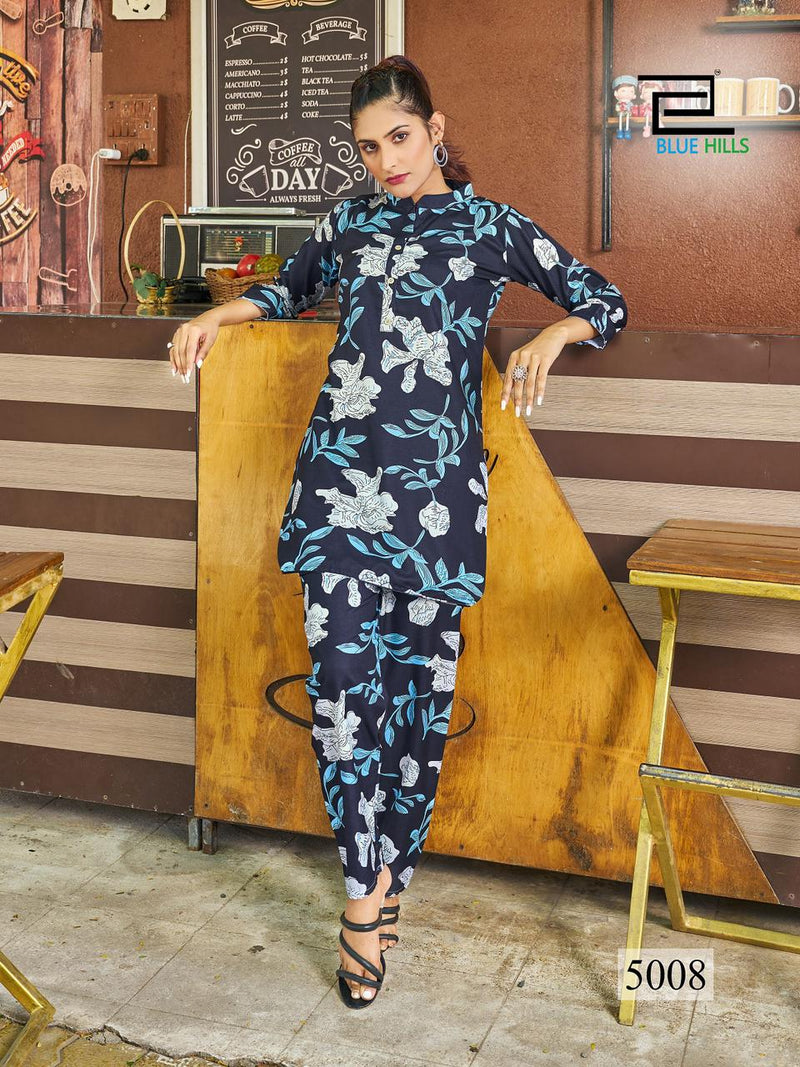 Blue Hills Airport Look Vol 5 Linen Digital Print Fancy Top With Bottom Cord Sets