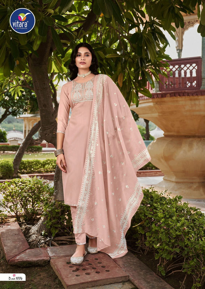 Vitara Fashion Alaska Tesla Fabric With Fancy Embroidery Designer Ready Made Suits