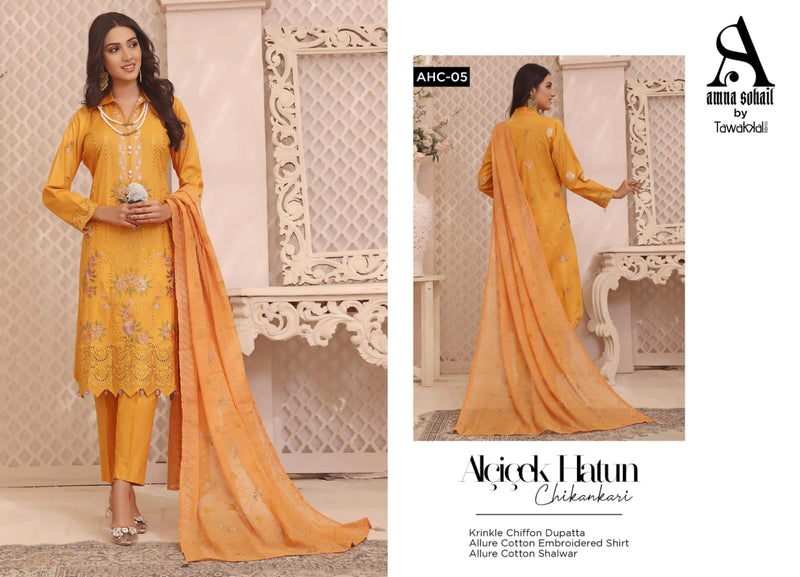 Tawakkal Fabrics Alicicek Hatun Lawn Cotton Embroidered Chikankari Lawn Cotton Pakistani Salwar Kameez