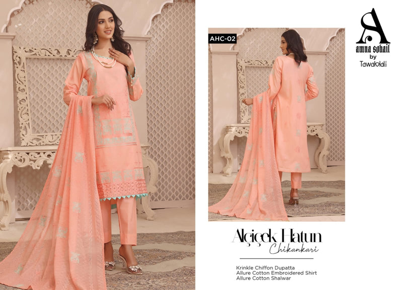Tawakkal Fabrics Alicicek Hatun Lawn Cotton Embroidered Chikankari Lawn Cotton Pakistani Salwar Kameez