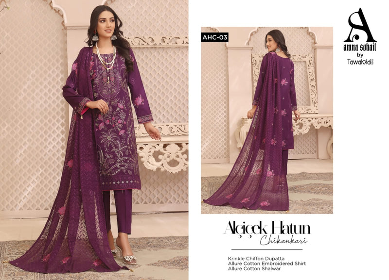 Tawakkal Fabrics Alicicek Hatun Lawn Cotton Embroidered Chikankari Lawn Cotton Pakistani Salwar Kameez