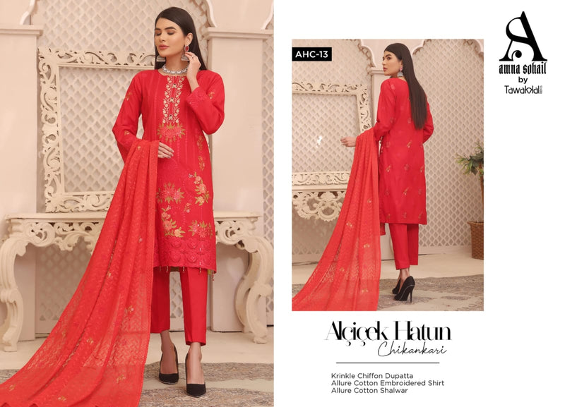 Tawakkal Fabrics Alicicek Hatun Lawn Cotton Embroidered Chikankari Lawn Cotton Pakistani Salwar Kameez