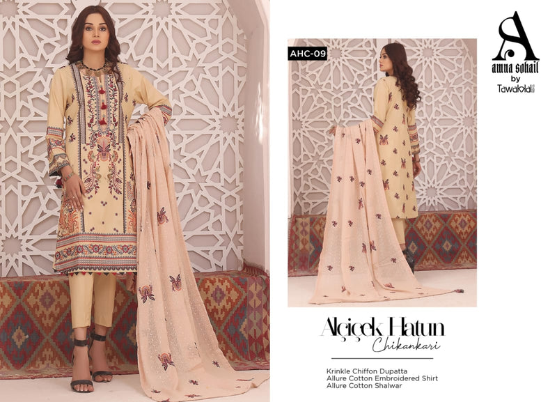 Tawakkal Fabrics Alicicek Hatun Lawn Cotton Embroidered Chikankari Lawn Cotton Pakistani Salwar Kameez