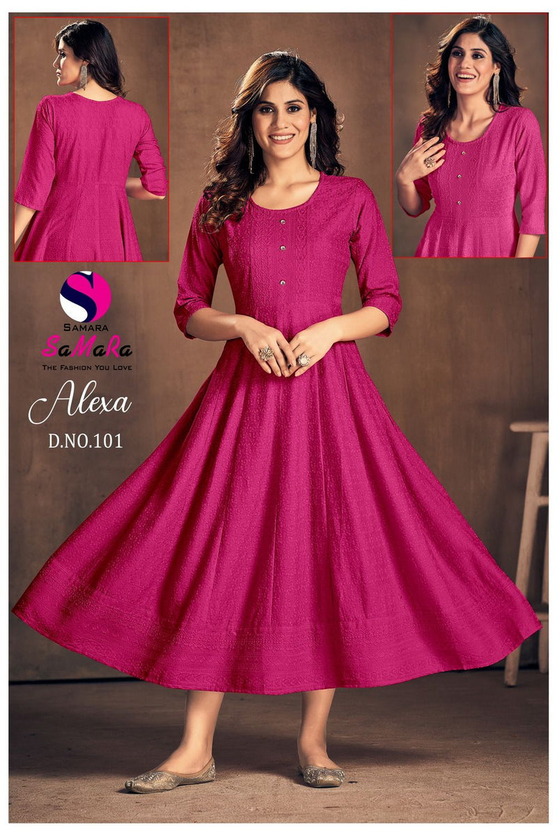 Samara Alexa Rayon With Fancy Shiffli Designer Gowns