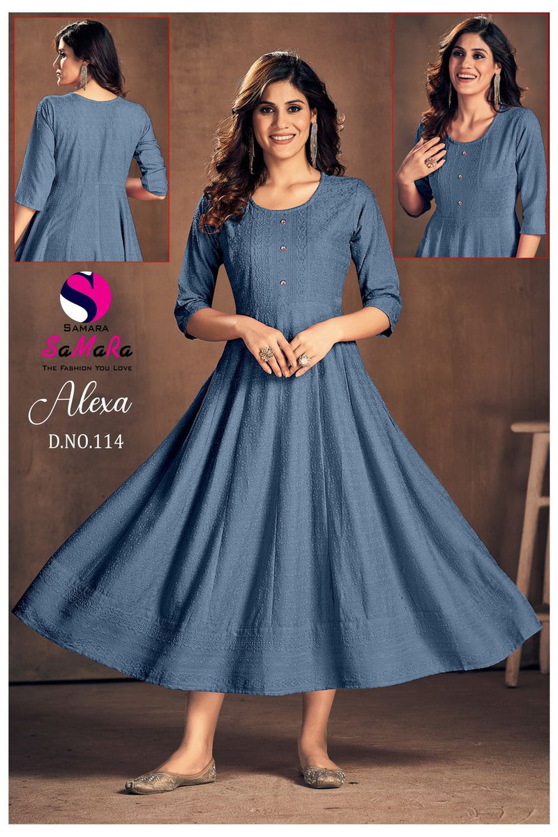 Samara Alexa Rayon With Fancy Shiffli Designer Gowns