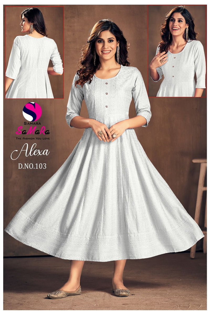 Samara Alexa Rayon With Fancy Shiffli Designer Gowns