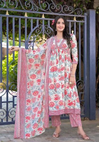 Mf Alia Collection Cotton Floral Printed Alia Cut Kurti With Bottom Collection