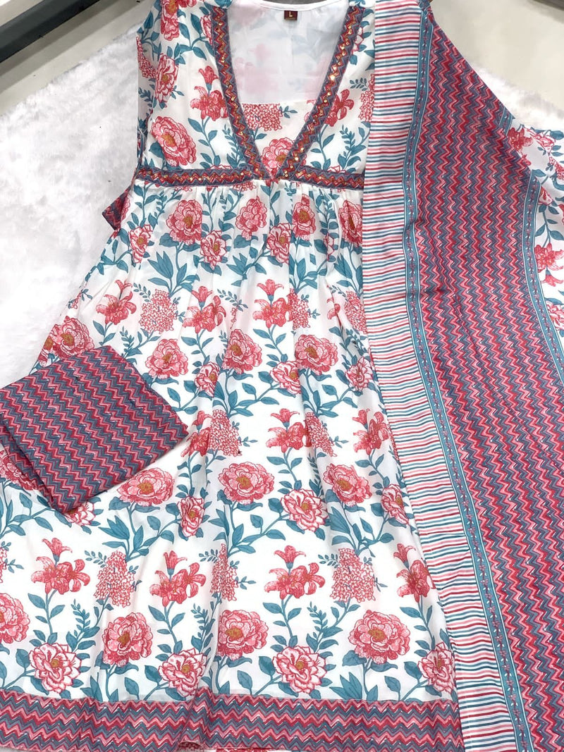 Mf Alia Collection Cotton Floral Printed Alia Cut Kurti With Bottom Collection