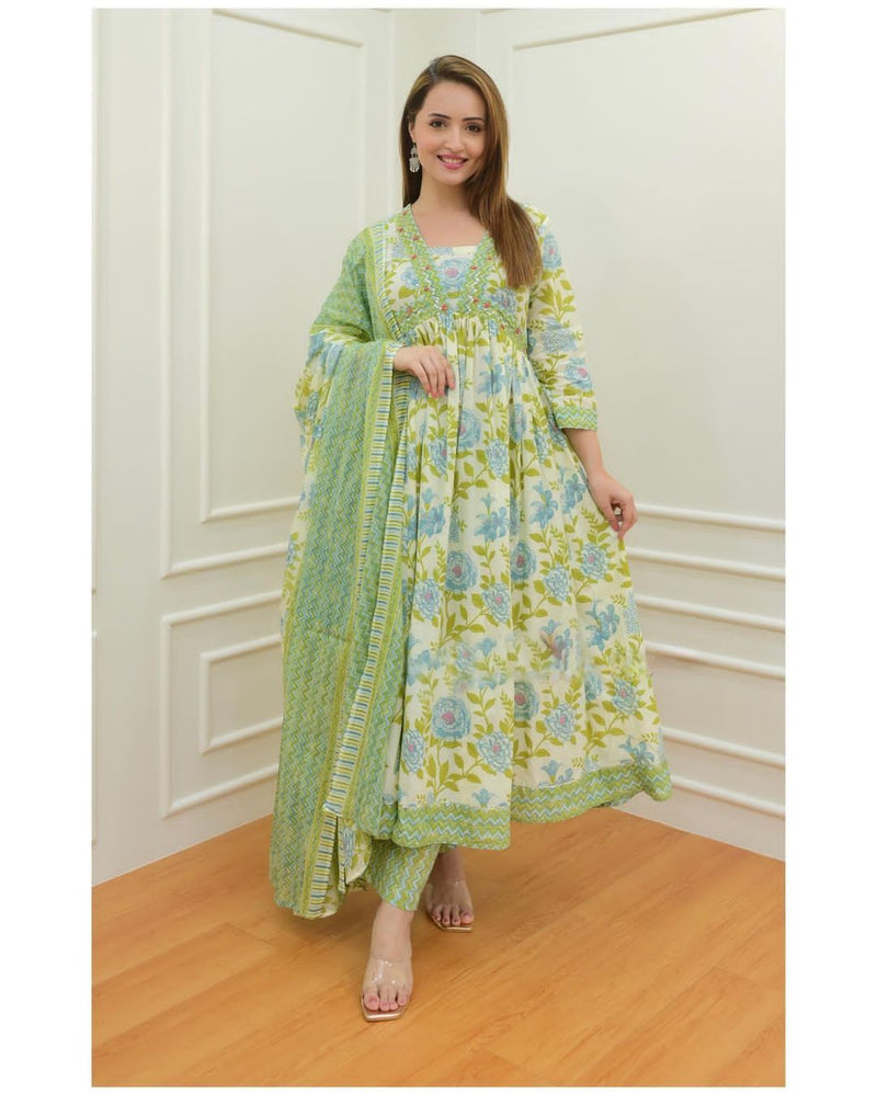 Mf Alia Collection Cotton Floral Printed Alia Cut Kurti With Bottom Collection