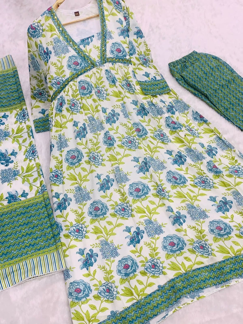Mf Alia Collection Cotton Floral Printed Alia Cut Kurti With Bottom Collection