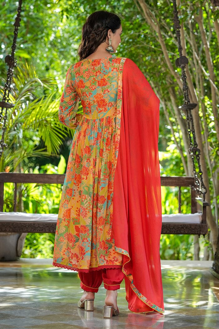 M Prints Alia Cut Collection Chinon With Designer Kurti With Afghani Pant Collection