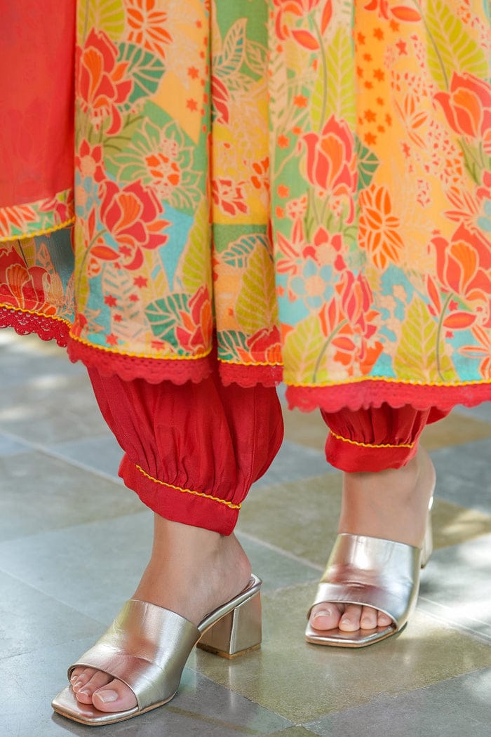 M Prints Alia Cut Collection Chinon With Designer Kurti With Afghani Pant Collection