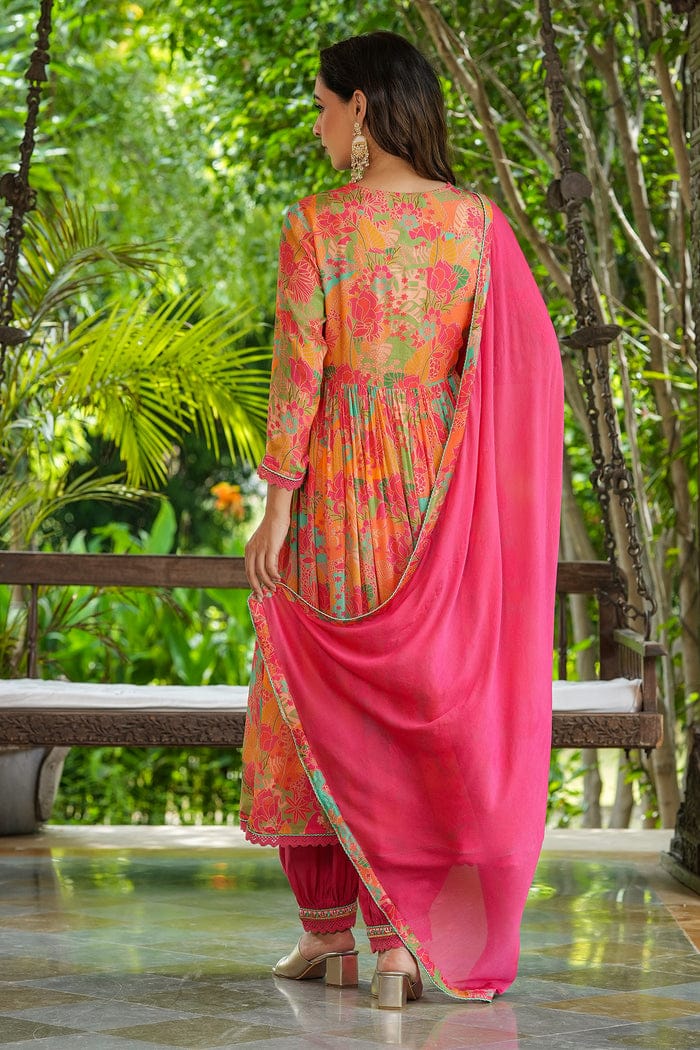 M Prints Alia Cut Collection Chinon With Designer Kurti With Afghani Pant Collection