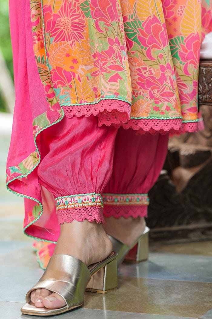 M Prints Alia Cut Collection Chinon With Designer Kurti With Afghani Pant Collection