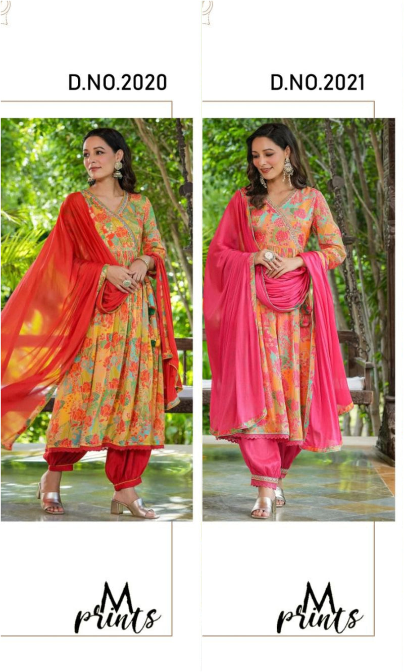 M Prints Alia Cut Collection Chinon With Designer Kurti With Afghani Pant Collection
