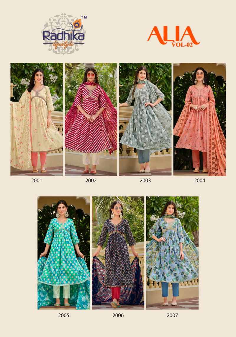 Radhika Life Style Alia Vol 2 Mul Cotton Foil Print With Embroidery Work Kurti Combo Set