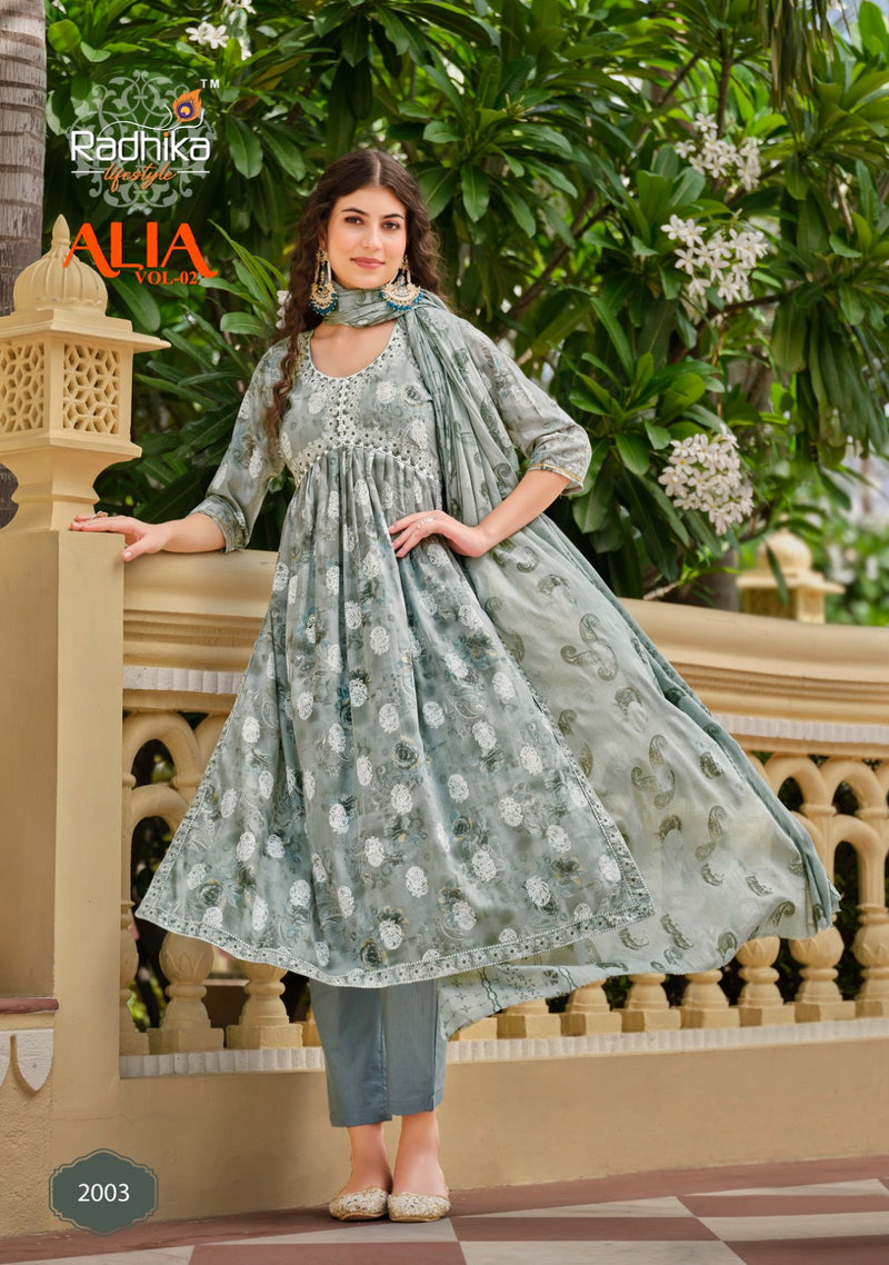 Radhika Life Style Alia Vol 2 Mul Cotton Foil Print With Embroidery Work Kurti Combo Set