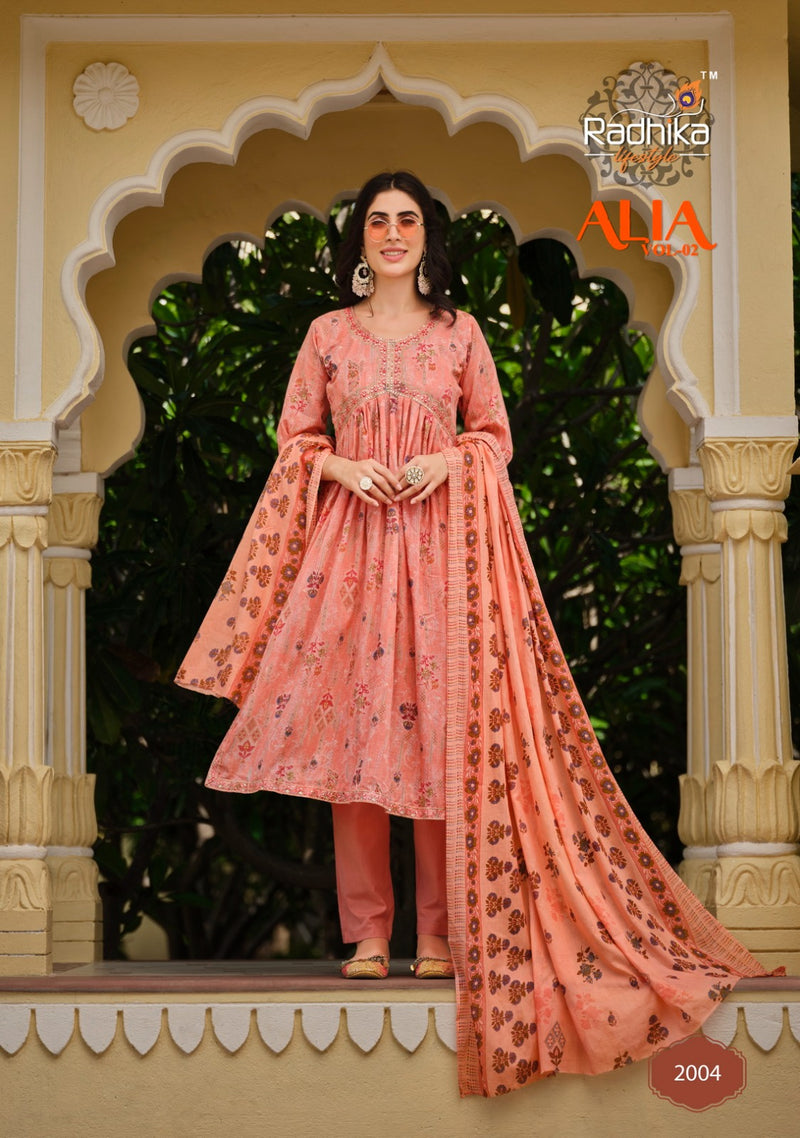 Radhika Life Style Alia Vol 2 Mul Cotton Foil Print With Embroidery Work Kurti Combo Set