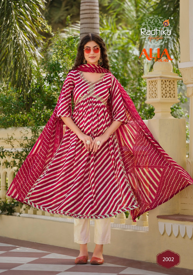 Radhika Life Style Alia Vol 2 Mul Cotton Foil Print With Embroidery Work Kurti Combo Set