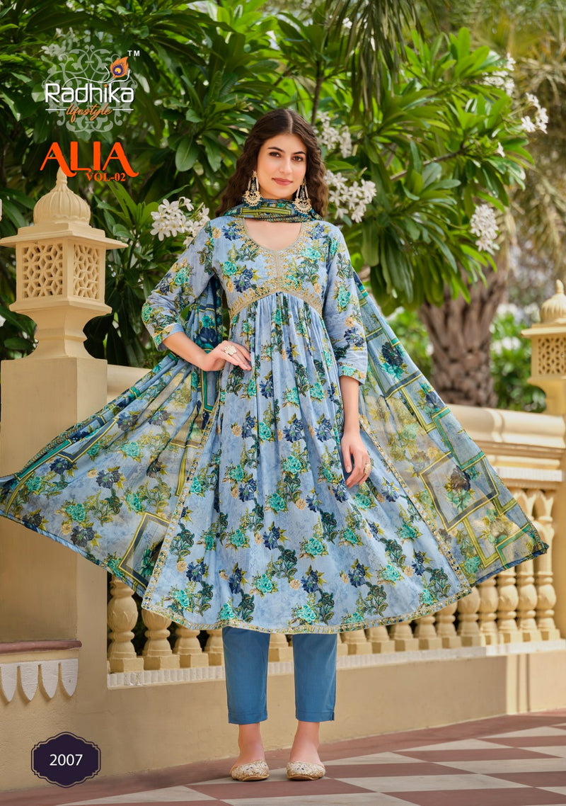 Radhika Life Style Alia Vol 2 Mul Cotton Foil Print With Embroidery Work Kurti Combo Set