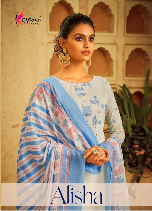 Kesari Trendz Alisa Printed Lawn Cotton With Fancy Work Suits