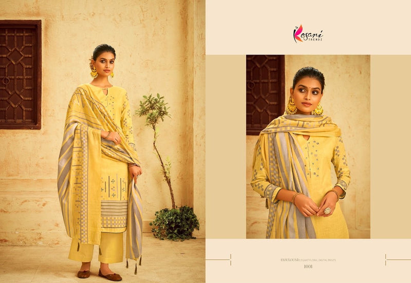 Kesari Trendz Alisa Printed Lawn Cotton With Fancy Work Suits