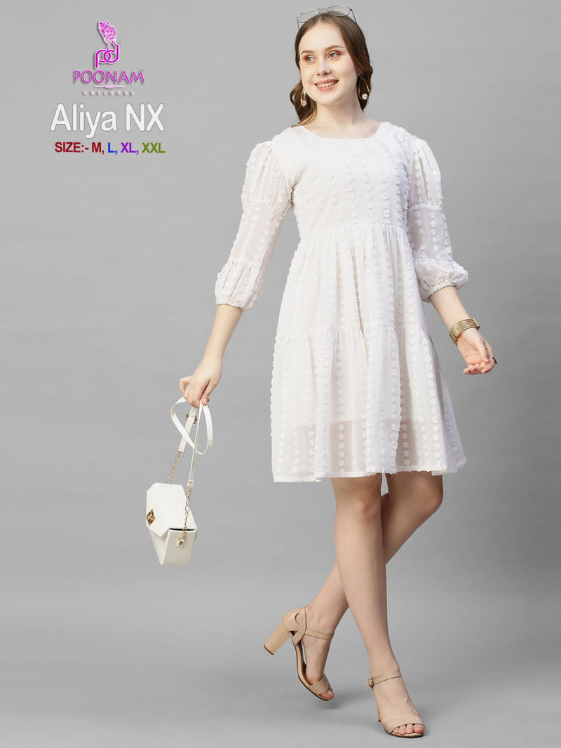 Poonam Designer Aliya Nx Georgette Butti Fabric Fancy Aliya Cut Short Gowns
