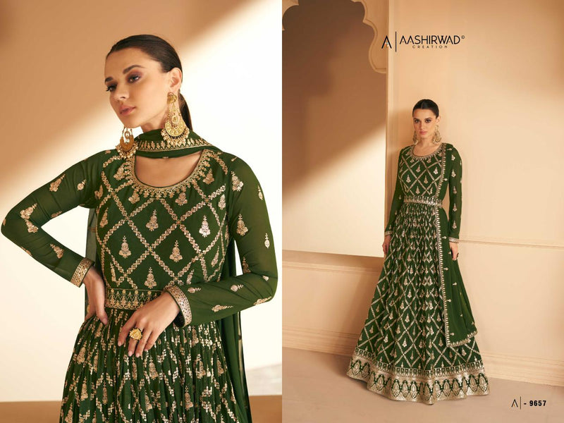 Aashirwad Creation Almora Real Georgette With Heavy Embroidery Designer Ready Made Suits