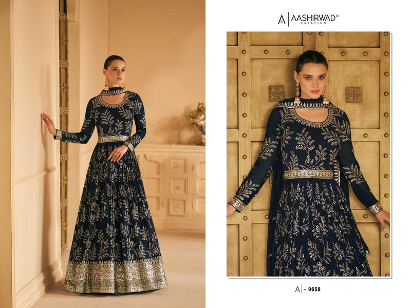 Aashirwad Creation Almora Real Georgette With Heavy Embroidery Designer Ready Made Suits